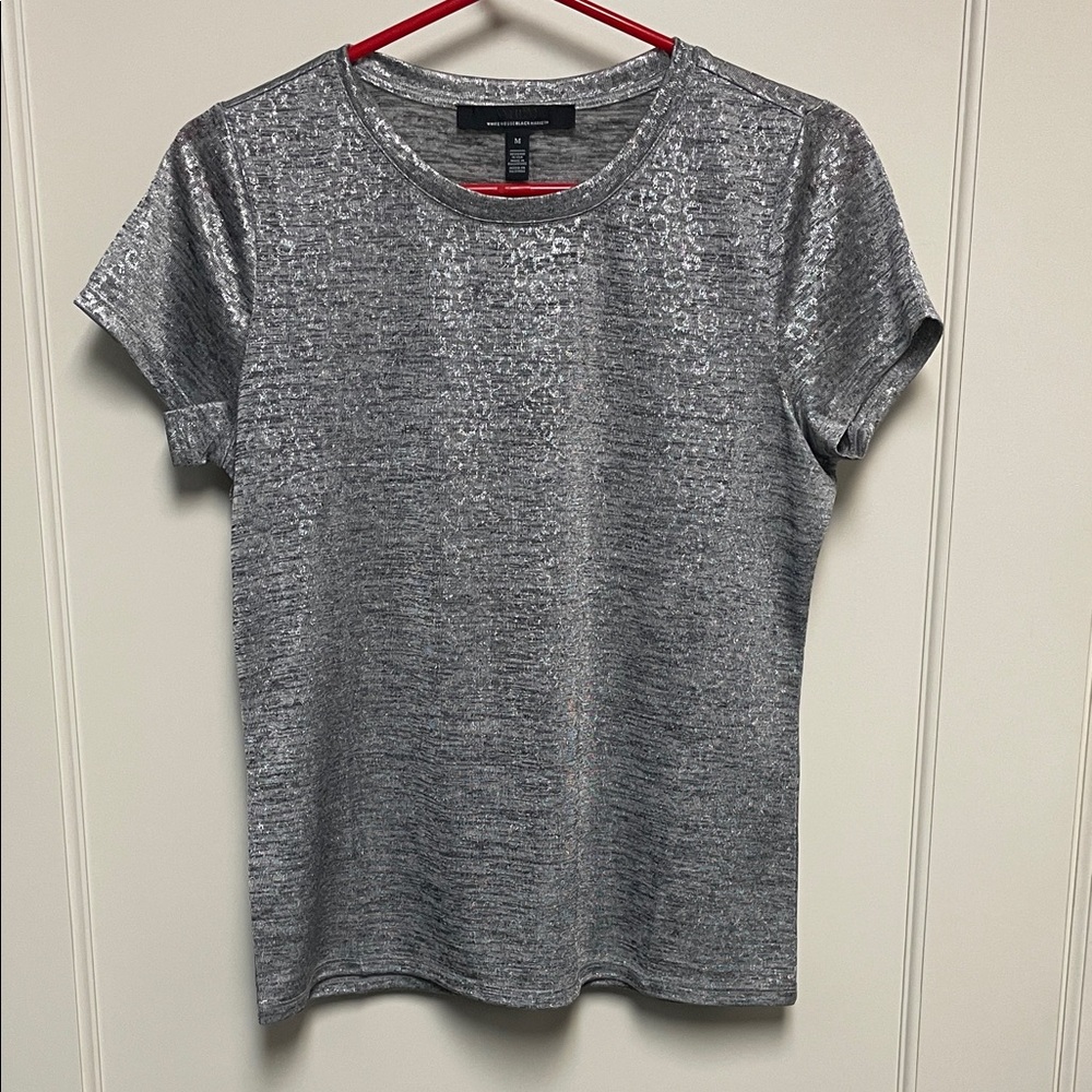 White House Black Market Metallic Gray Short Sleeve Top